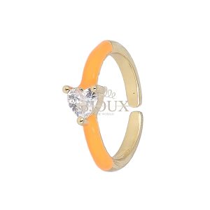 Anello ottone fascia larga con smalto arancio e cuore strass – Bjoux Be Woman
