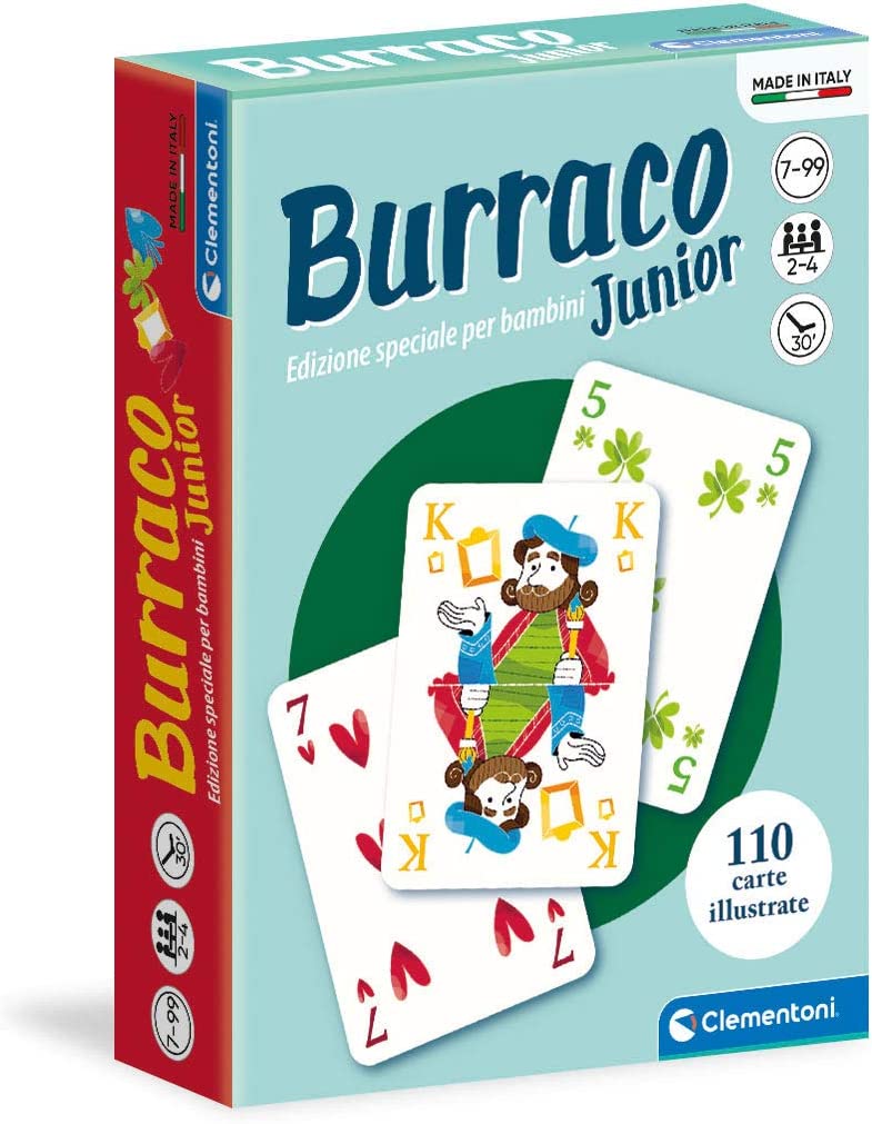 Clementoni- Carte da Gioco-Burraco Junior-Made in Italy-Giochi per Tutta la  Famiglia (Versione in Italiano) - Flooky