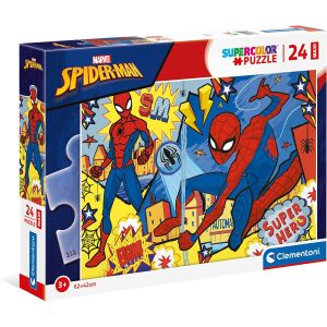 Clementoni – Puzzle Maxi Spiderman Marvel 24pzs – Supercolor Spiderman-24 Pezzi-Made in Italy, Bambini 3 Anni+, Multicolore
