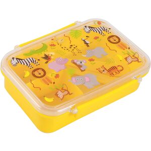 IDRINK®- Lunch box con divisorio, forchetta e cucchiaio 18.5 x 13.4 x 6 cm (ANIMALS)